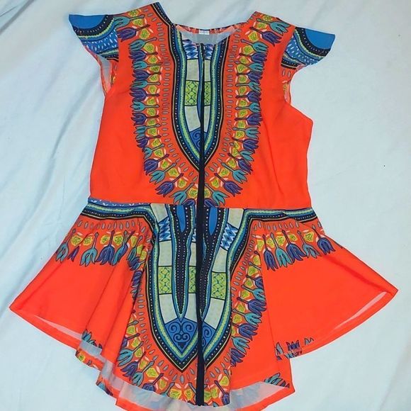Ethnic Print Peplum Cap Sleeve Top - Picture 1 of 4